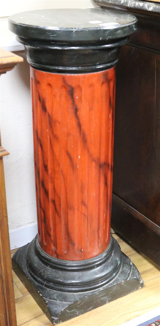 A painted column and a pair of pine pedestals column W.38cm pedestals W.44cm